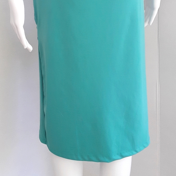 GREEN V-NECK RUFFLED COLLAR SIDE RUCHED DRESS SZ 12 - Picture 8 of 8